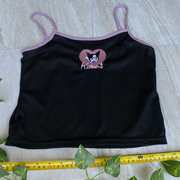 Kuromi Sanrio LARGE NWT Y2K Crop Top Tank Summer Embroidered Hello Kitty Black - Picture 9 of 10